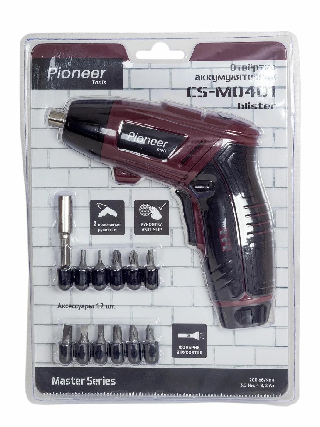 Отвертка аккум. Pioneer CS-M0401 blister, 4 В, 2000мАч., 3,5Нм. 200об./мин