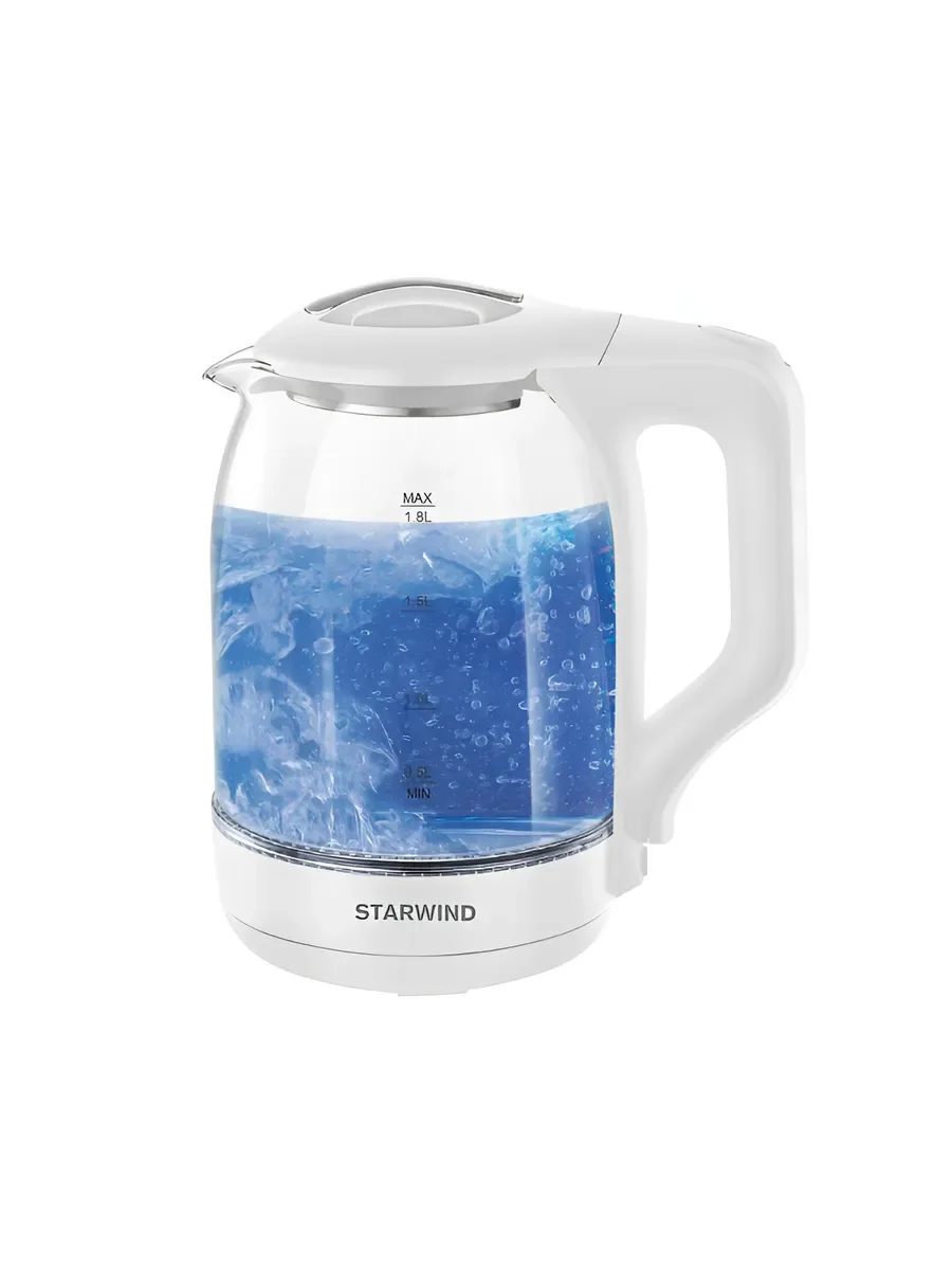 Чайник электрический StarWind SKG1056 1.8 л, 2000 Вт, белый/прозрачный