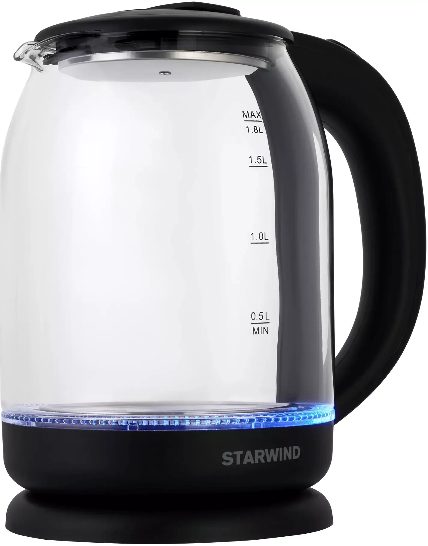 Чайник электрический Starwind SKG1779 1.8 л, 1700 Вт, прозрачный/черный корпус: стекло