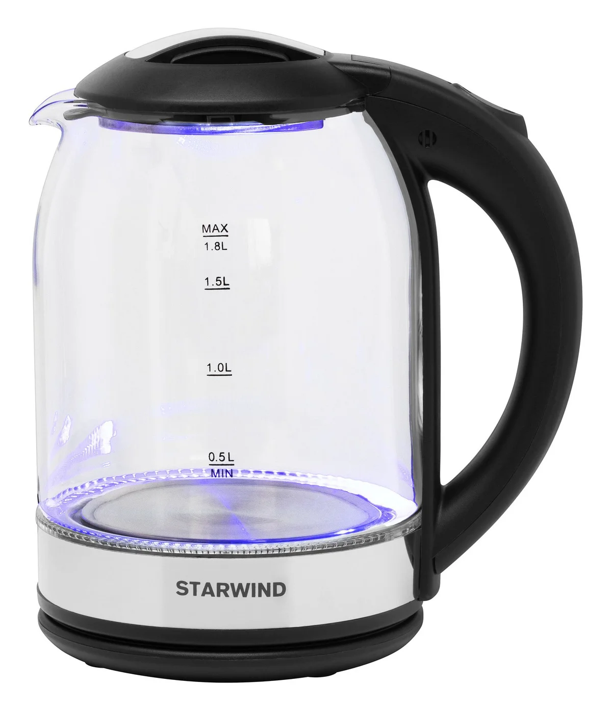Чайник электрический Starwind SKG2051 1.8 л, 1800 Вт, черный/серебристый (корпус: стекло)