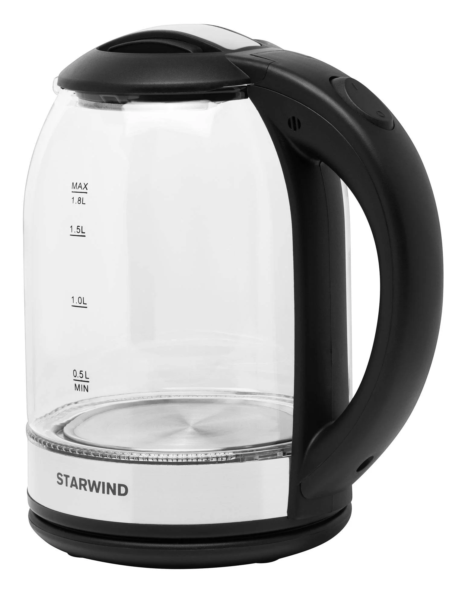 Чайник электрический Starwind SKG2051 1.8 л, 1800 Вт, черный/серебристый (корпус: стекло)