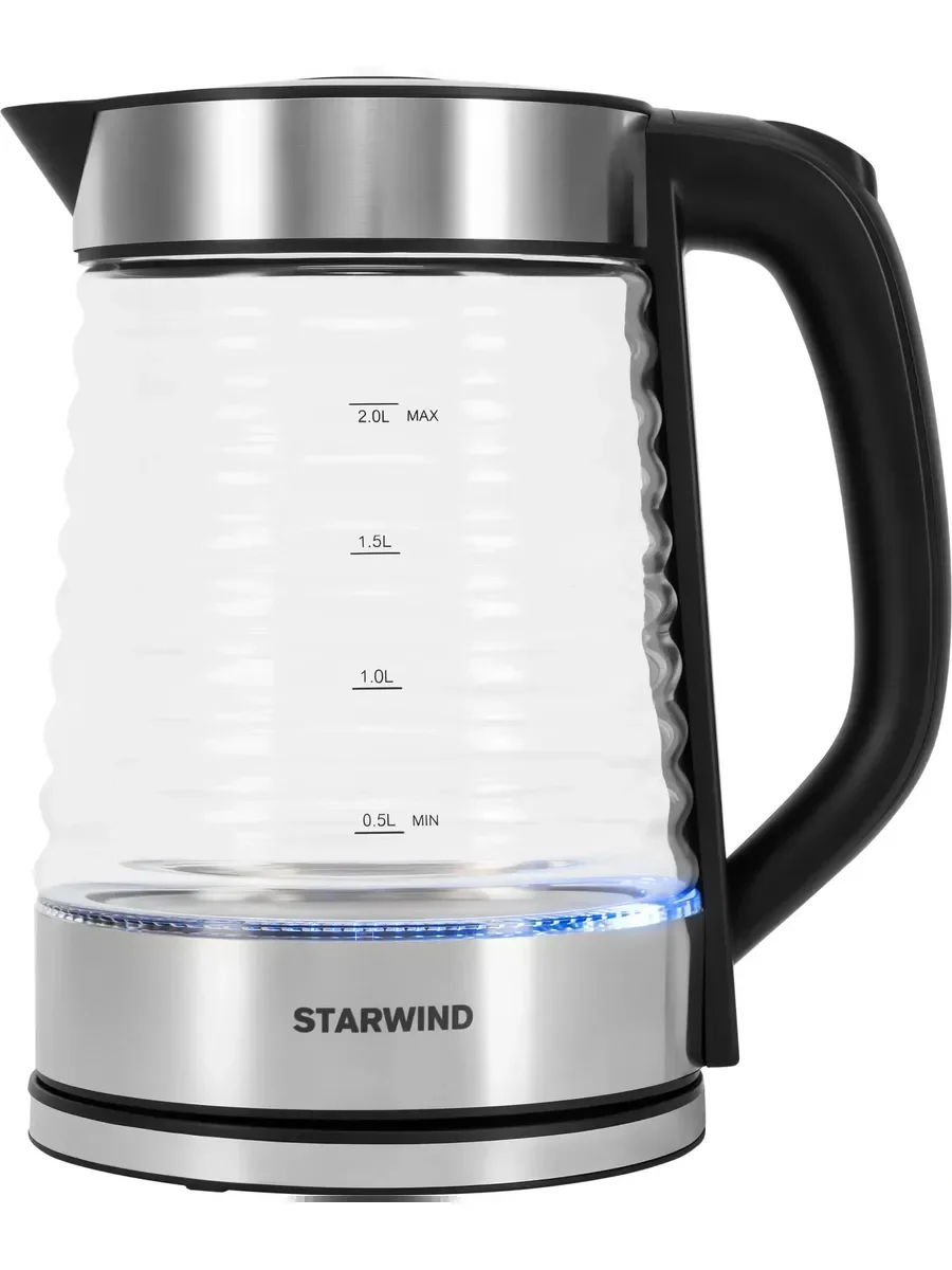 Чайник электрический Starwind SKG2111 2 л, 1800 Вт, черный/прозрачный корпус: стекло