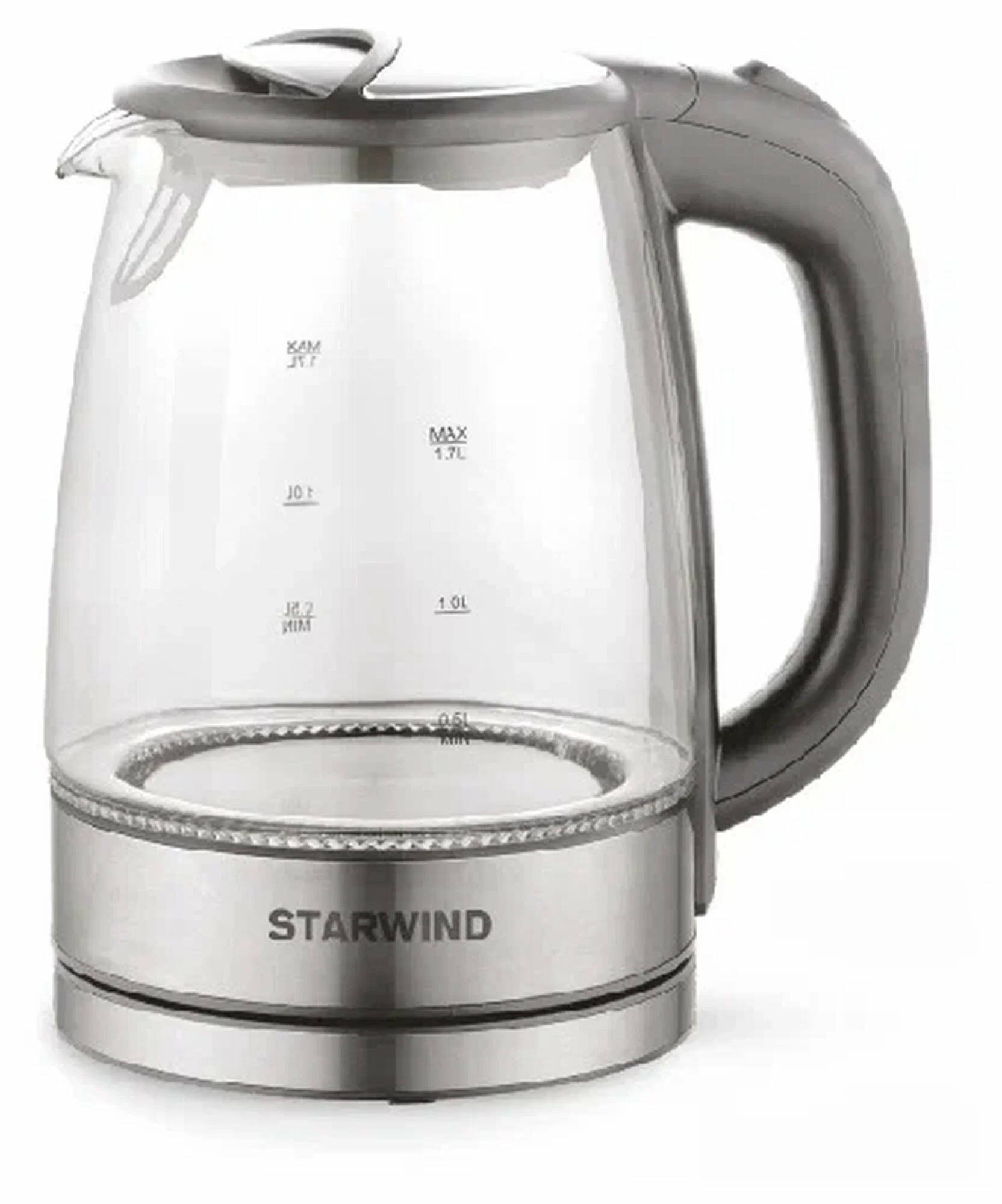 Чайник электрический Starwind SKG2315 1.7 л, 2200 Вт, серый/серебристый (корпус: стекло)