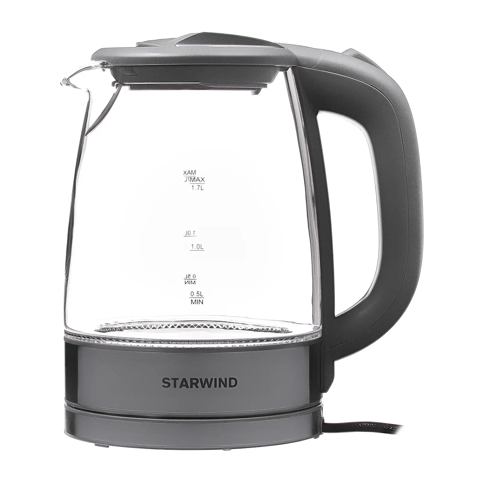 Чайник электрический Starwind SKG2315 1.7 л, 2200 Вт, серый/серебристый (корпус: стекло)