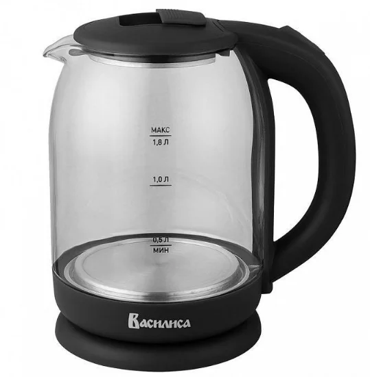 Чайник электрический ВАСИЛИСА ВА-1034 стекло, черный, 1.8 л, 1500 Вт