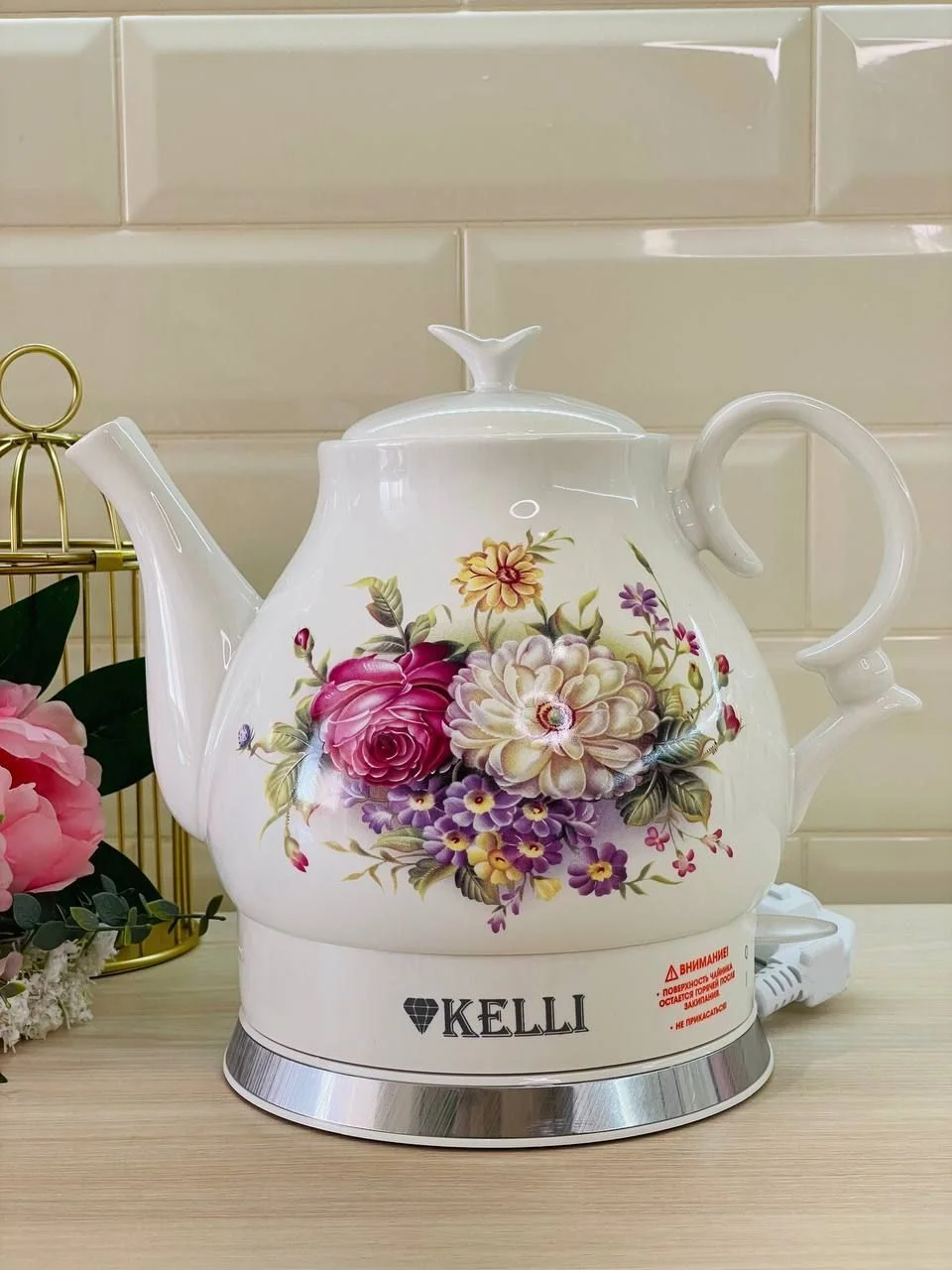 Чайник электрический керамика Kelli KL-1432, 2400 Вт, 1.7 л