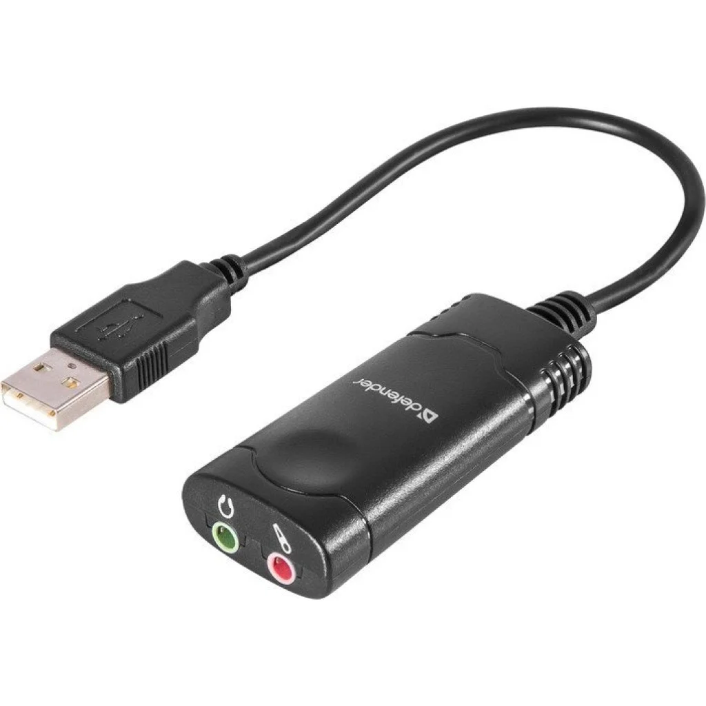 Defender Кабель-переходник / Аудиовход: 2 x 3.5 мм jack/ Аудиовыход: USB / встроенная звуковая карта.