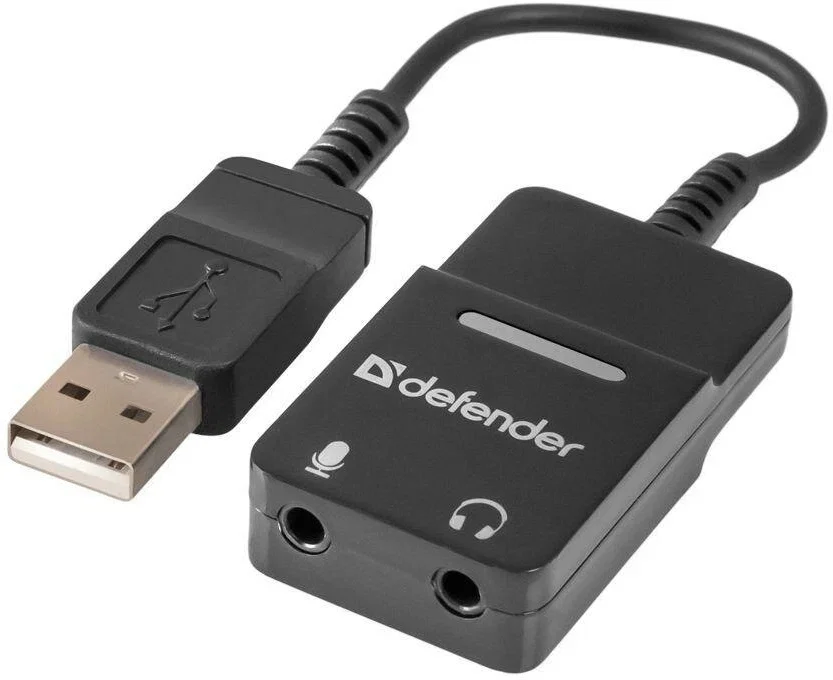 Defender Кабель-переходник / Аудиовход: 2 x 3.5 мм jack/ Аудиовыход: USB / встроенная звуковая карта.