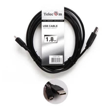 Кабель USB 2.0 A-->mini-B 5P (1,8м) чёрный TELECOM <TC6911BK-1.8M>