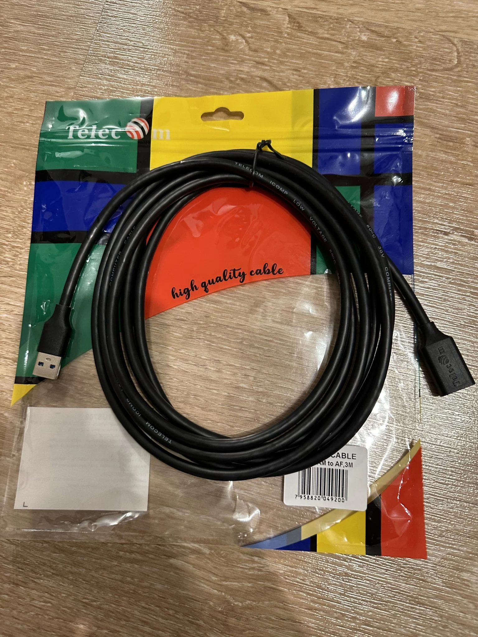 Кабель удлинительный USB3.0 Am-Af 3m Telecom черный