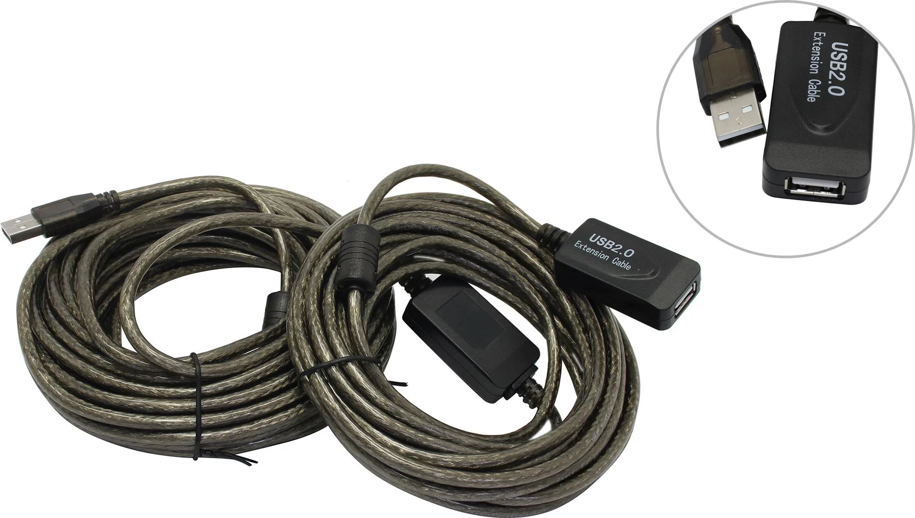 Кабель-адаптер USB2.0-repeater, удлинительный активный <Am-->Af> 15м Aopen/Qust <ACU823-15M>