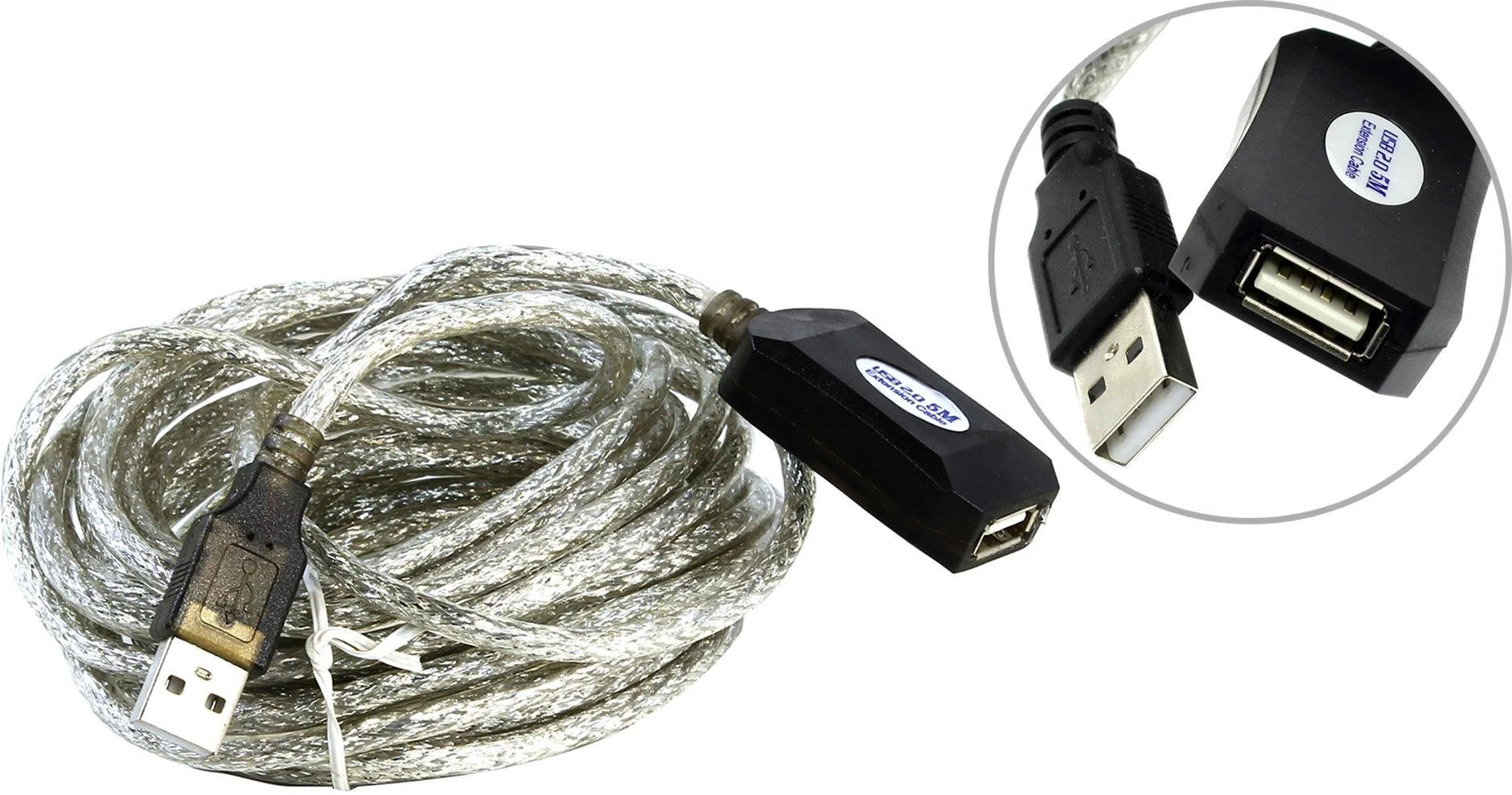 Кабель-адаптер USB2.0-repeater, удлинительный активный <Am-->Af> 5м Aopen/Qust <ACU823-5M>