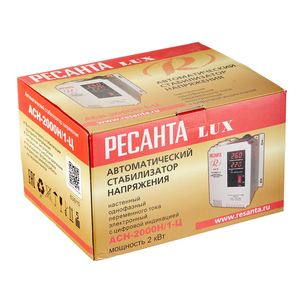 Стабилизатор напряжения АСН- 2 000 Н/1-Ц Ресанта Lux однофазный, 140 В - 260 В