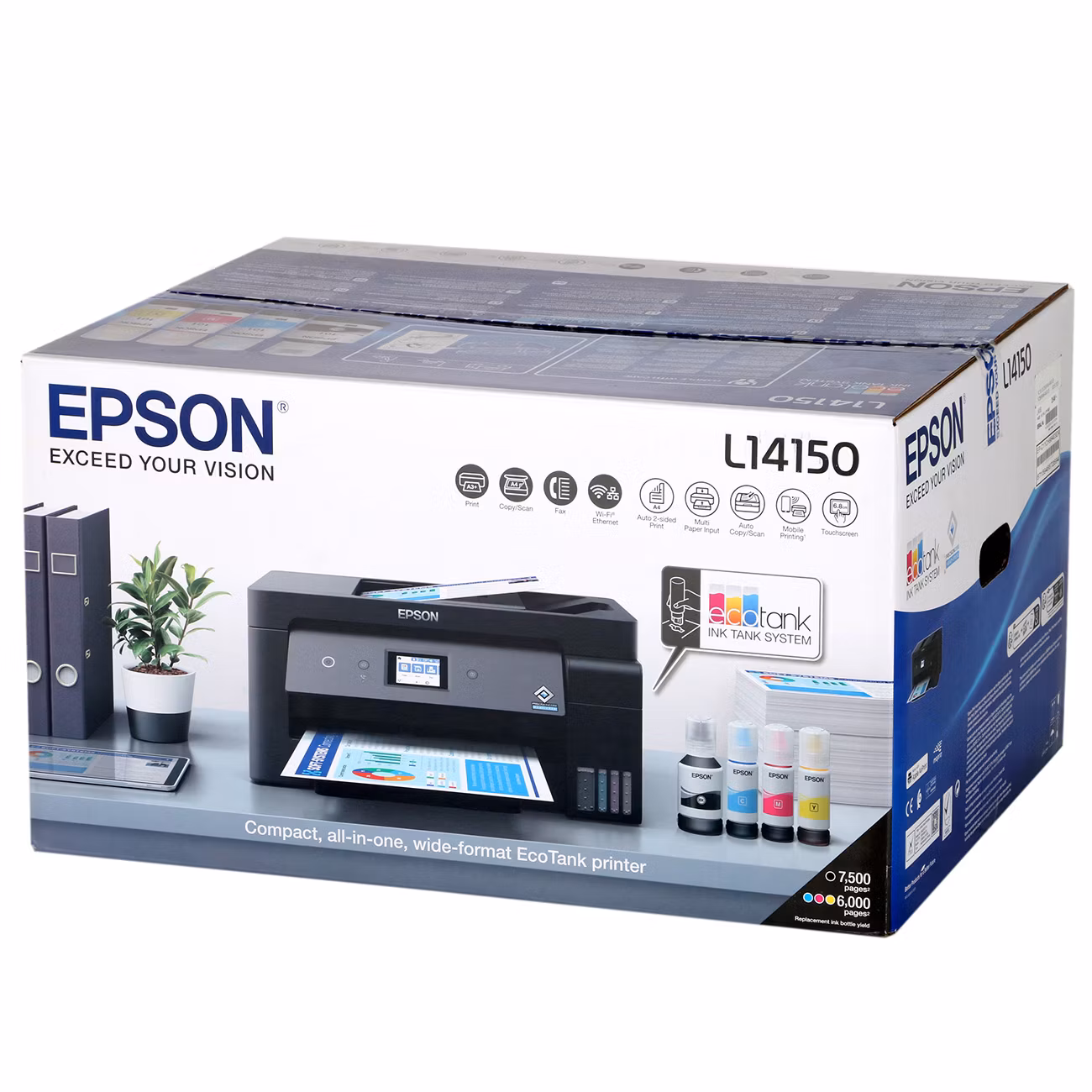 МФУ струйное Epson L14150, (C11CH96404/C11CH96505/C11CH96403/C11CH96502/C11CH96507), A3, цветной, печ. 38 стр/мин (ч/б) 24 стр/мин (цв.), 1200 x 4800