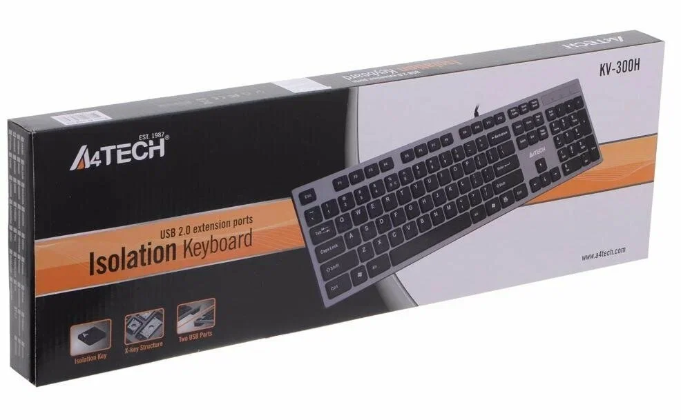 Клавиатура A4Tech KV-300H проводная, USB Type-A, серый