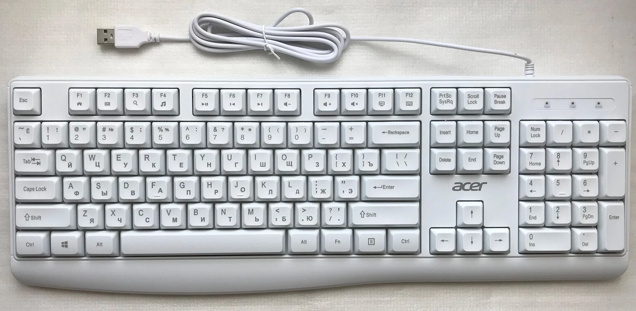 Клавиатура Acer OKW500 белый USB Multimedia (ZL.KBDEE.01S) кабель 1.8м