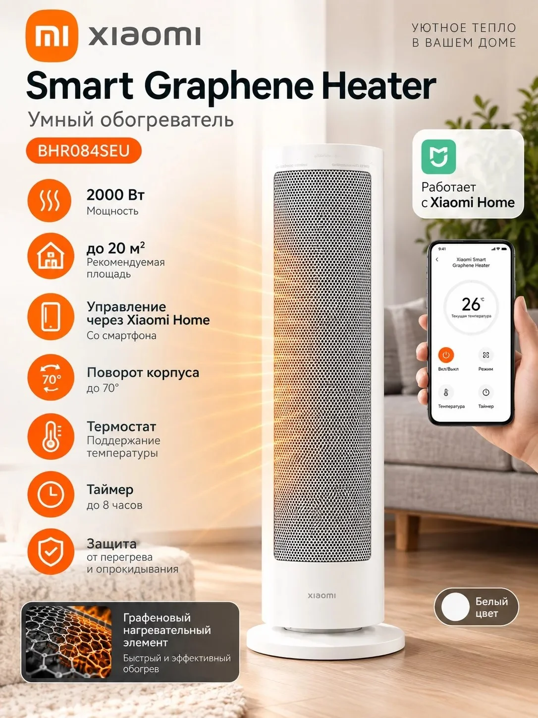 Тепловентилятор Xiaomi BHR084SEU 2000Вт белый — фото 4