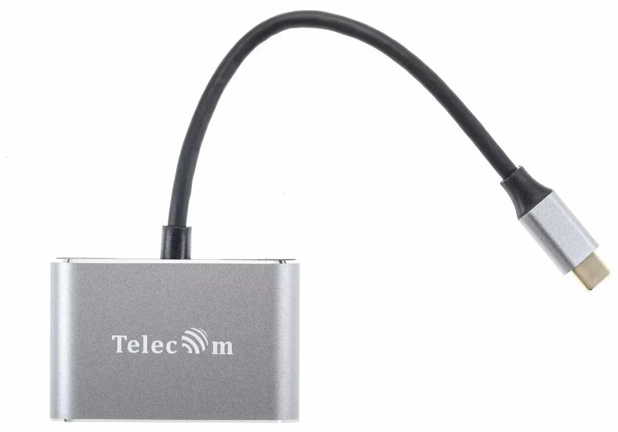 Кабель-концентратор USB3.1 TypeCm -->HDMI+USB3.0+PD+VGA Alum Grey 4K@30Hz, Telecom<TUC055>