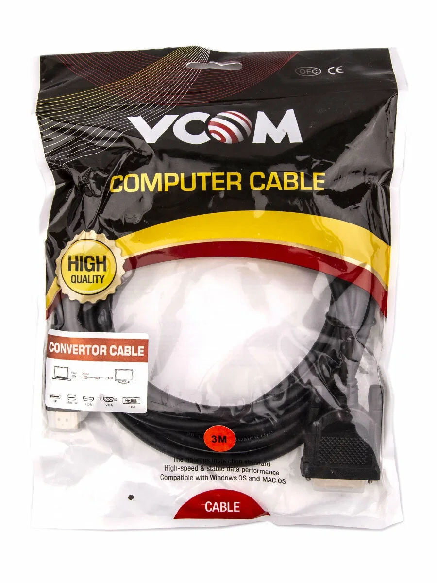 Кабель HDMI AM/DVI(24+1)M, 3м, CU, 1080P@60Hz, 2F, VCOM <CG484GD-3M>