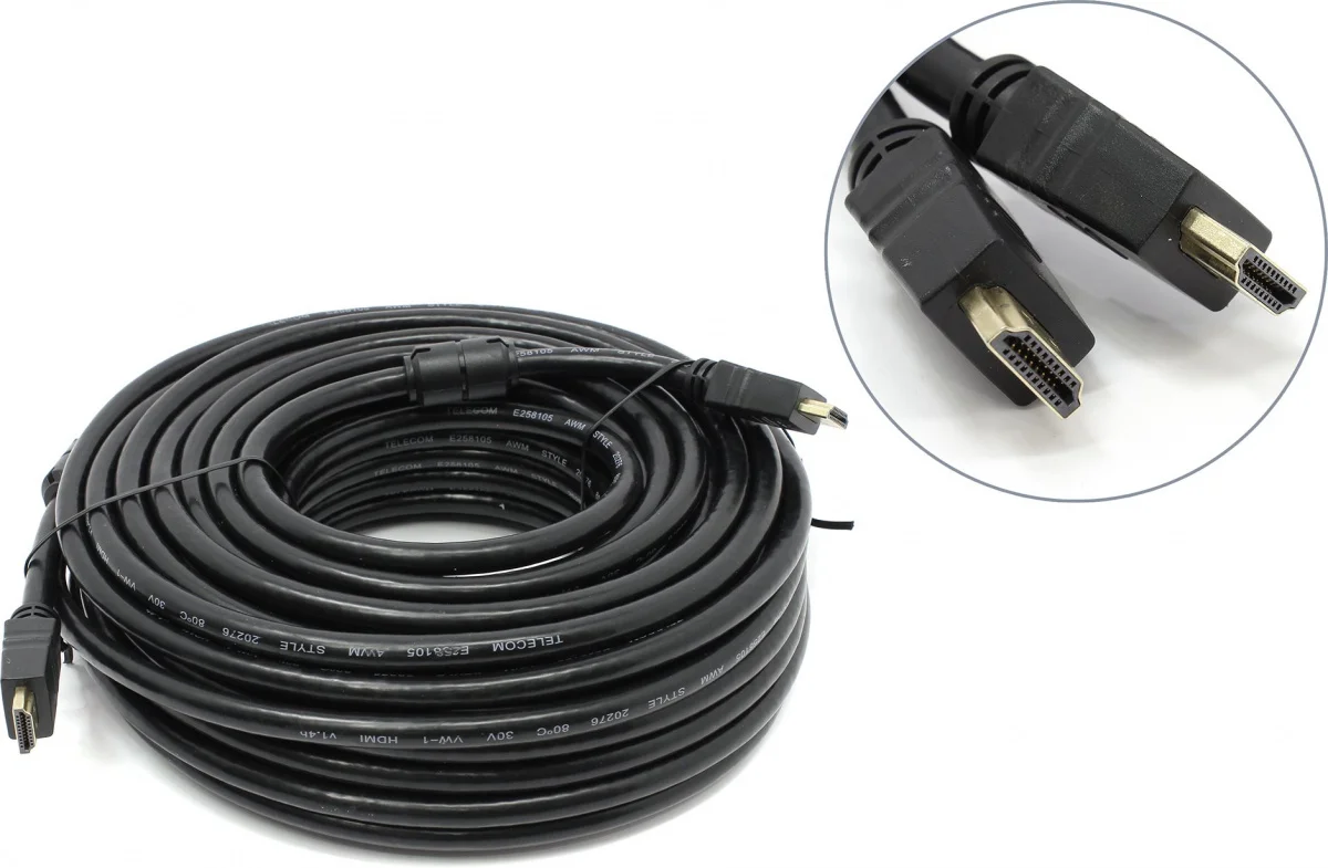 Кабель Telecom HDMI 19M/M+2 фильтра 1.4V W/Ethernet/3D, 20 метров.
