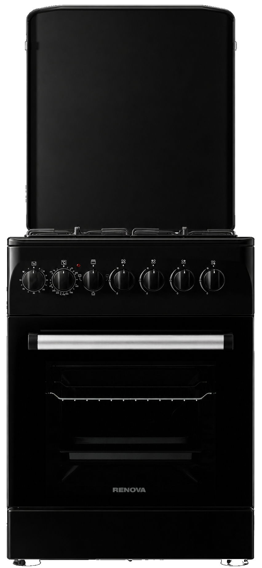 Плита комбинированная RENOVA SG-50M40S1 (SG5E-LCTY-TR), черный, 4конфорки, ГК поверх, эл дух, 58л