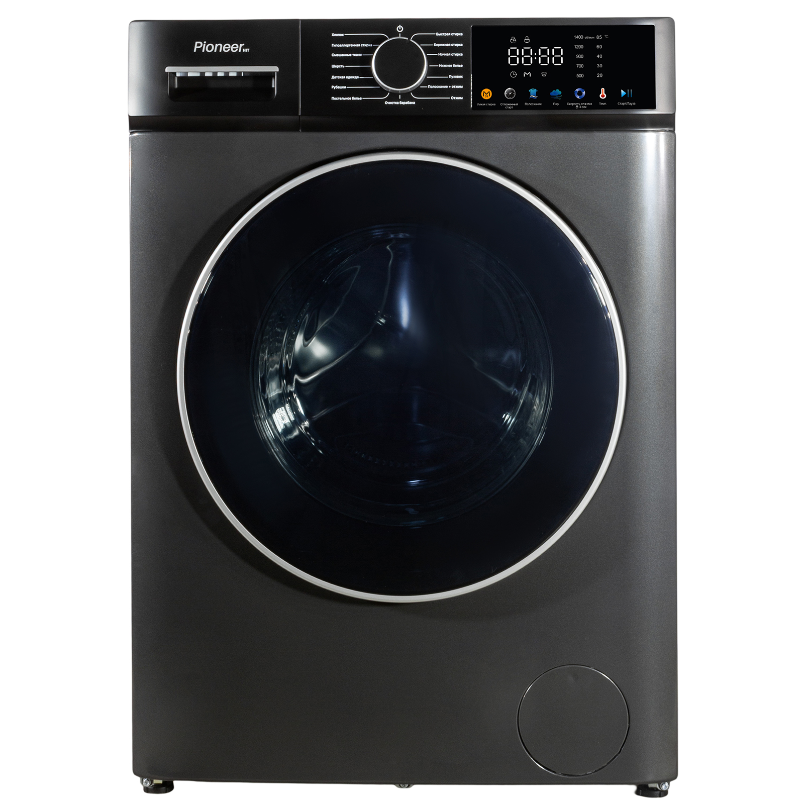 Стиральная машина Pioneer WM-248008DG, темно-серый, 8кг, 60x52x84,7см, 1400об/мин, 16программ