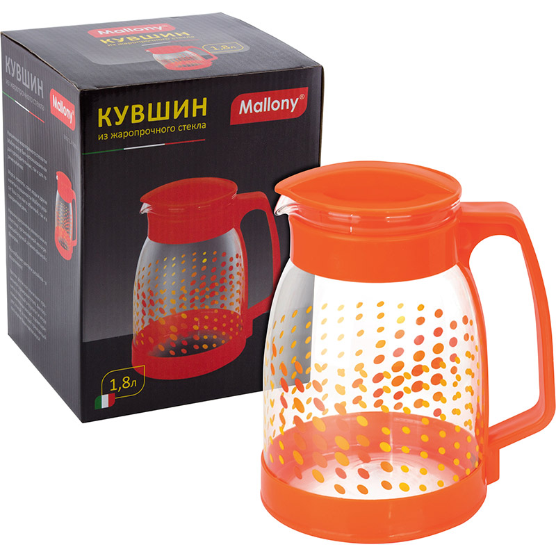 СКР Кувшин BROCCA-1800, объем: 1,8 л, из жаропрочного стекла, с пластик ручкой, оранж дизайн