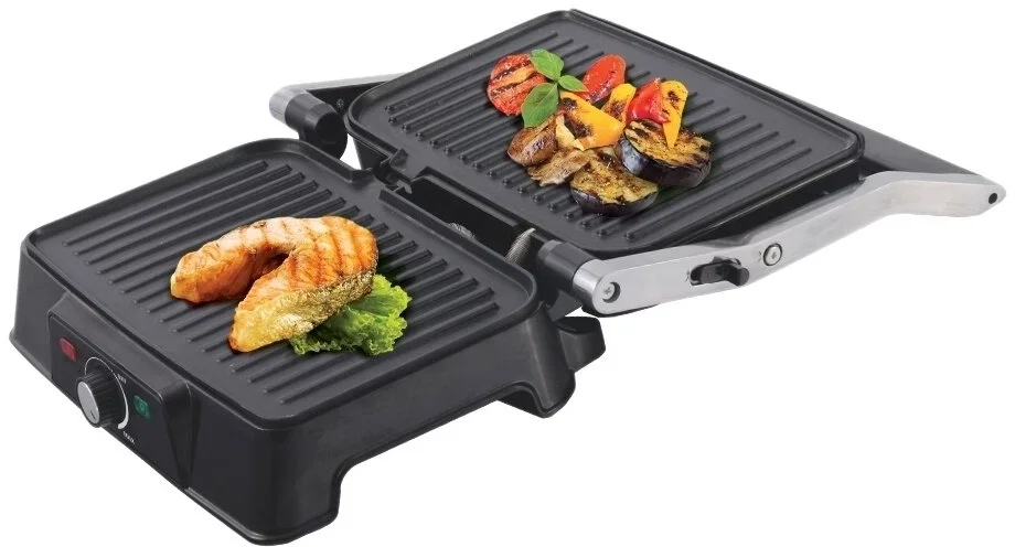 Гриль-пресс электрический Endever Grillmaster 220, серебристый/черный