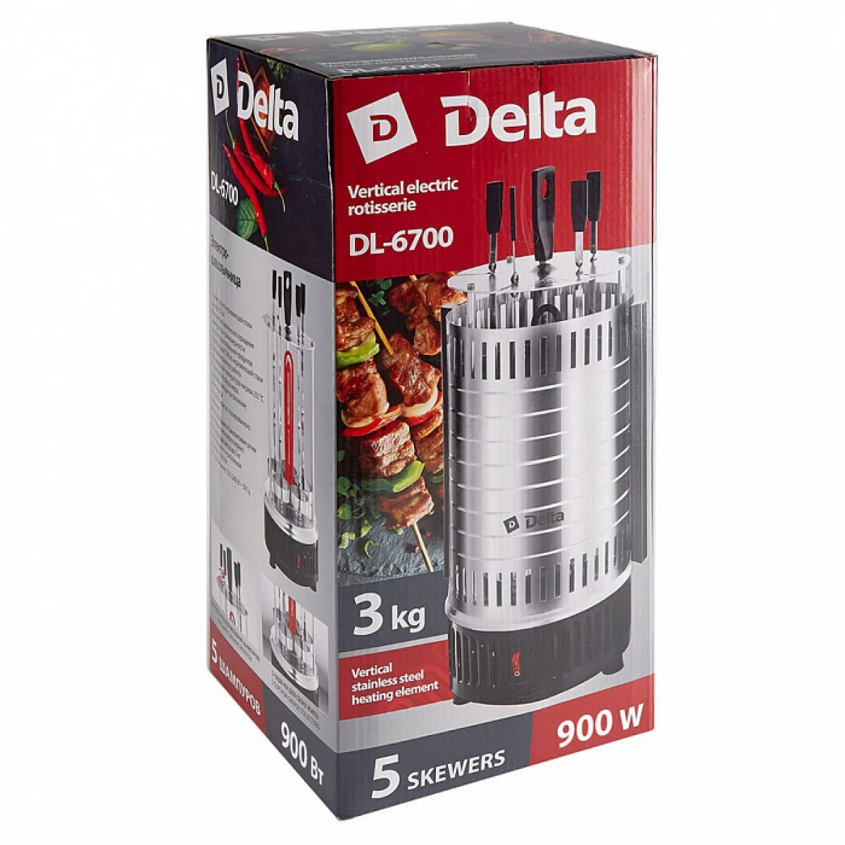 Шашлычница Delta DL-6700: 1000Вт, 5 шампуров,метал.нагрев.элемент (6)
