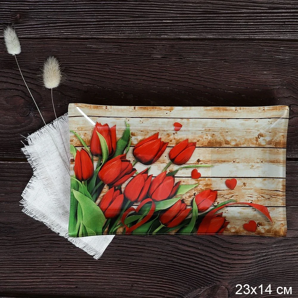 Блюдо прямоугольное 23x14 см / S322314 HH326 GREY Тюльпаны / уп 6/72/ цветная коробка