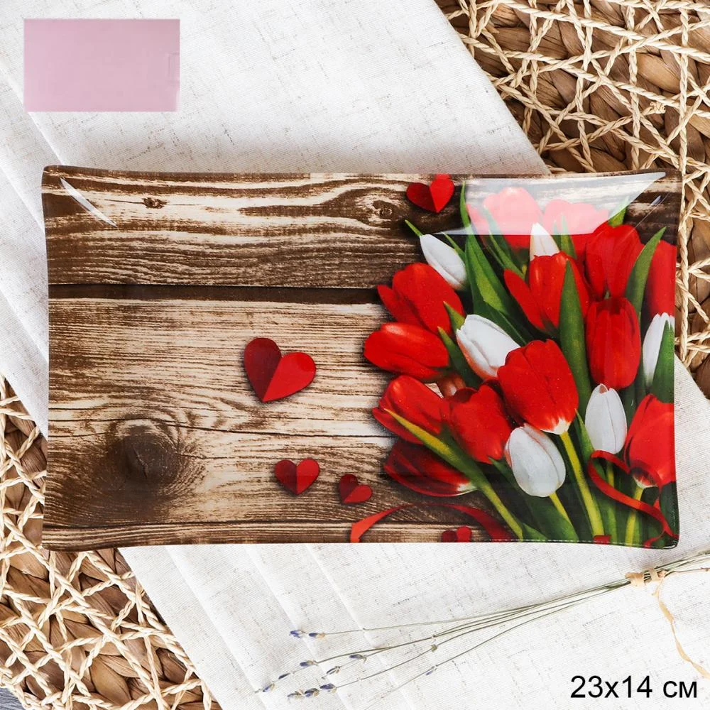 Блюдо прямоугольное 23x14 см / S322314 HH326 GREY Тюльпаны / уп 6/72/ цветная коробка