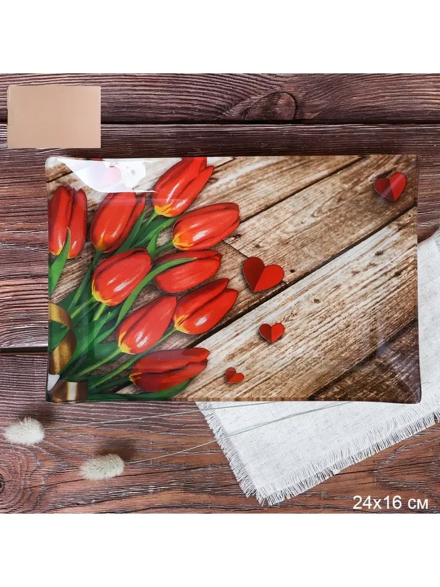 Блюдо прямоугольное 24x16 см / S322416 DD436 GREY Тюльпаны / уп 6/48/ цветная коробка