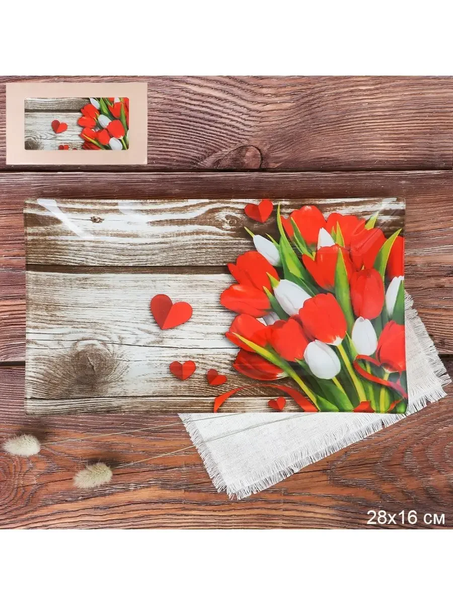 Блюдо прямоугольное 28x16 см / S322816 Y044 GREY Букет роз / уп 6/48/ цветная коробка