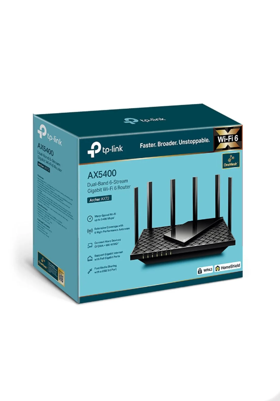 TP-Link Archer AX72 Двухдиапазонный гигабитный роутер Wi‑Fi AX5400 с поддержкой Mesh, LAN 4x1Гбит/с, WAN 1x1Гбит/с