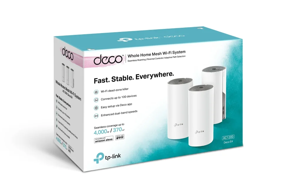 TP-Link Deco E4(3-pack) Домашняя Mesh Wi-Fi система AC1200, до 300 Мбит/с на 2,4 ГГц + до 867 Мбит/с на 5 ГГц