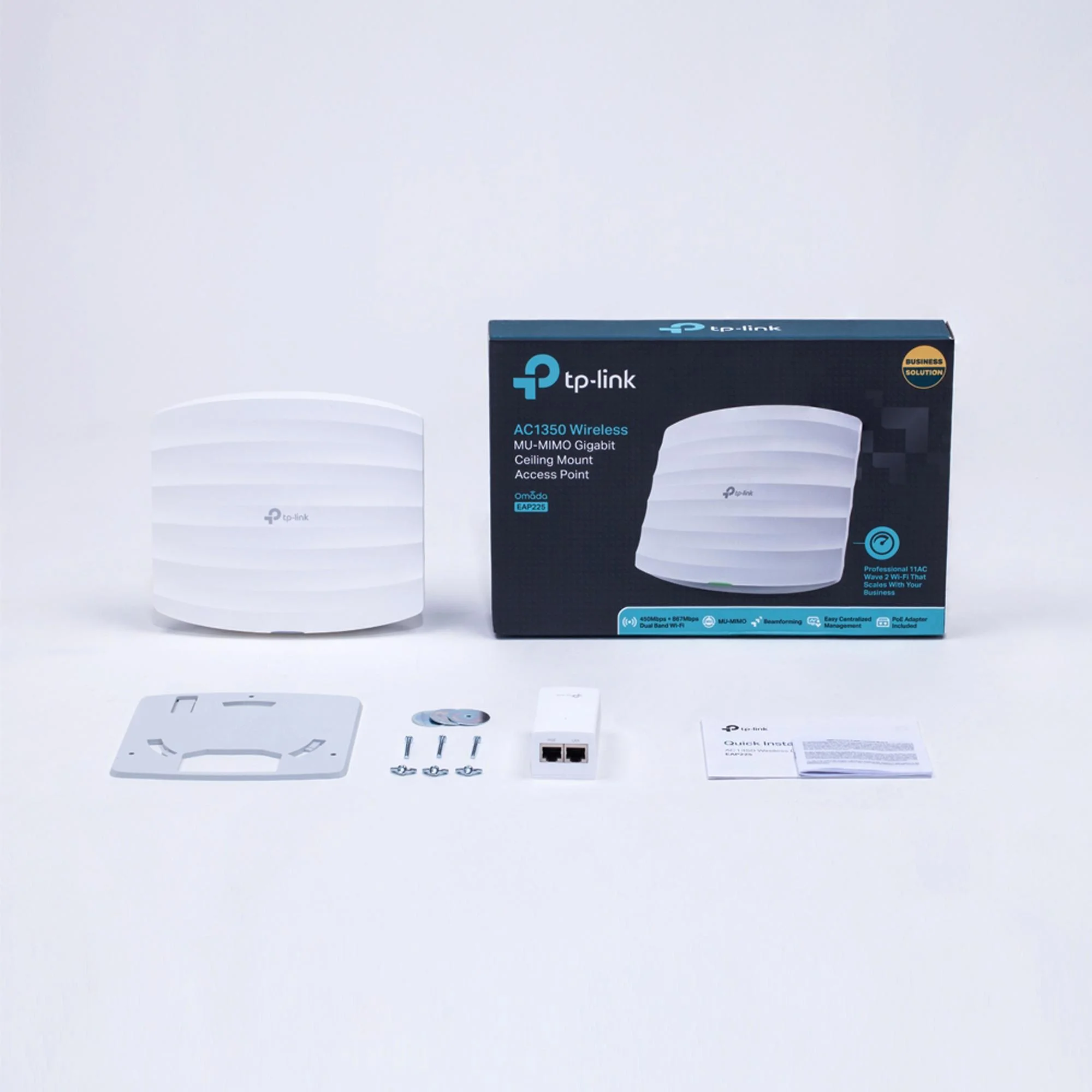 TP-Link EAP225 Потолочная двухдиапазонная точка доступа Wi-Fi AC1350, до 450 Мбит/с на 2,4 ГГц + до 867 Мбит/с на 5 ГГц