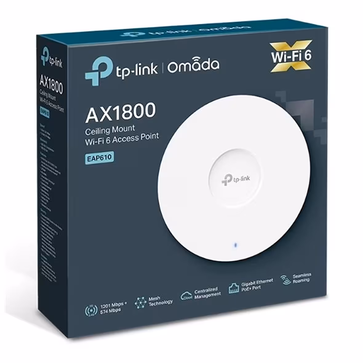 TP-Link EAP620 HD Потолочная двухдиапазонная точка доступа Wi-Fi 6 AX1800, RJ45 1х1 Гбит/с, PoE, MIMO