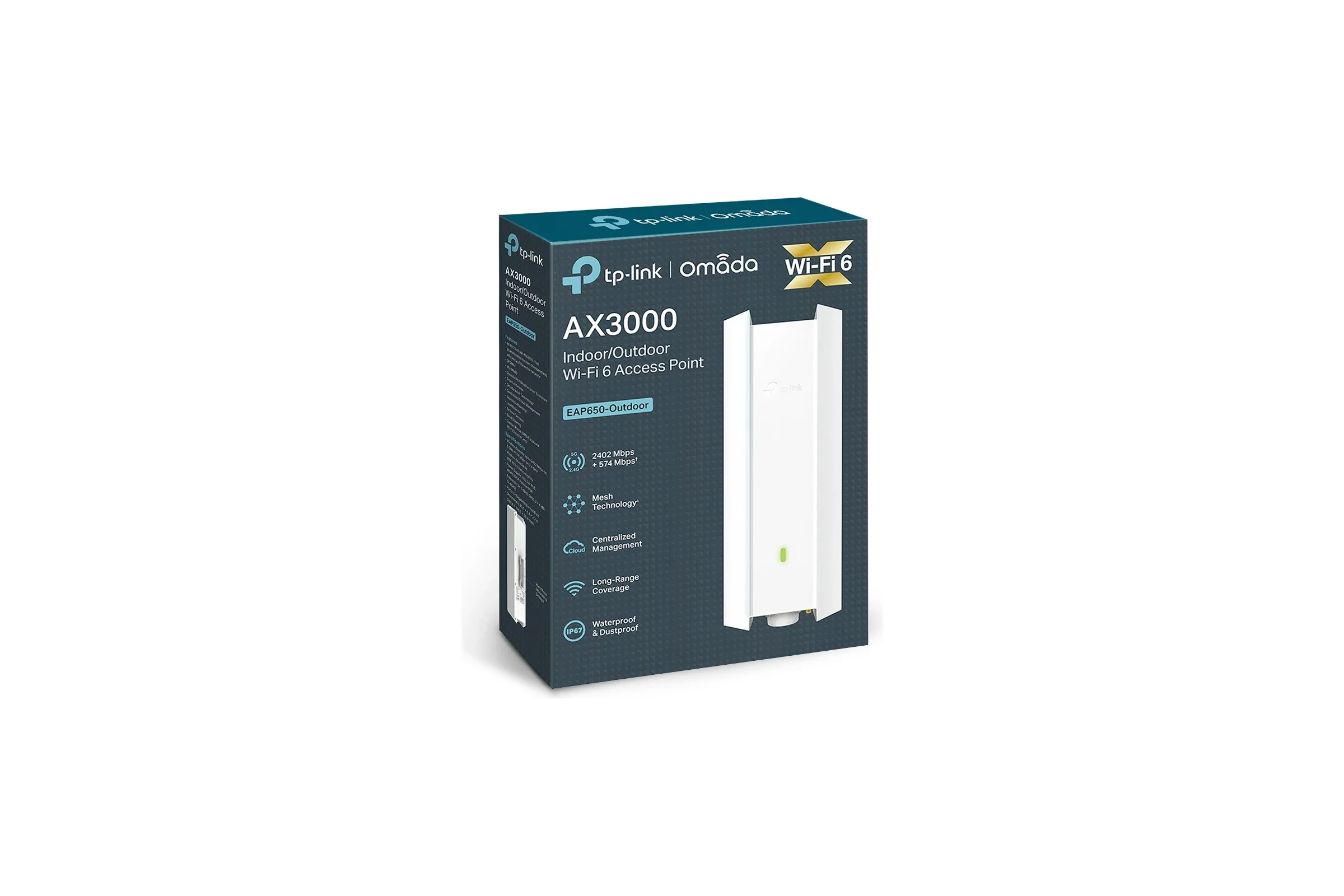 TP-Link EAP650-Outdoor Точка доступа для улицы и помещений Wi‑Fi AX3000, 2,4/5 ГГц, 2976 Мбит/с, PoE, IP67