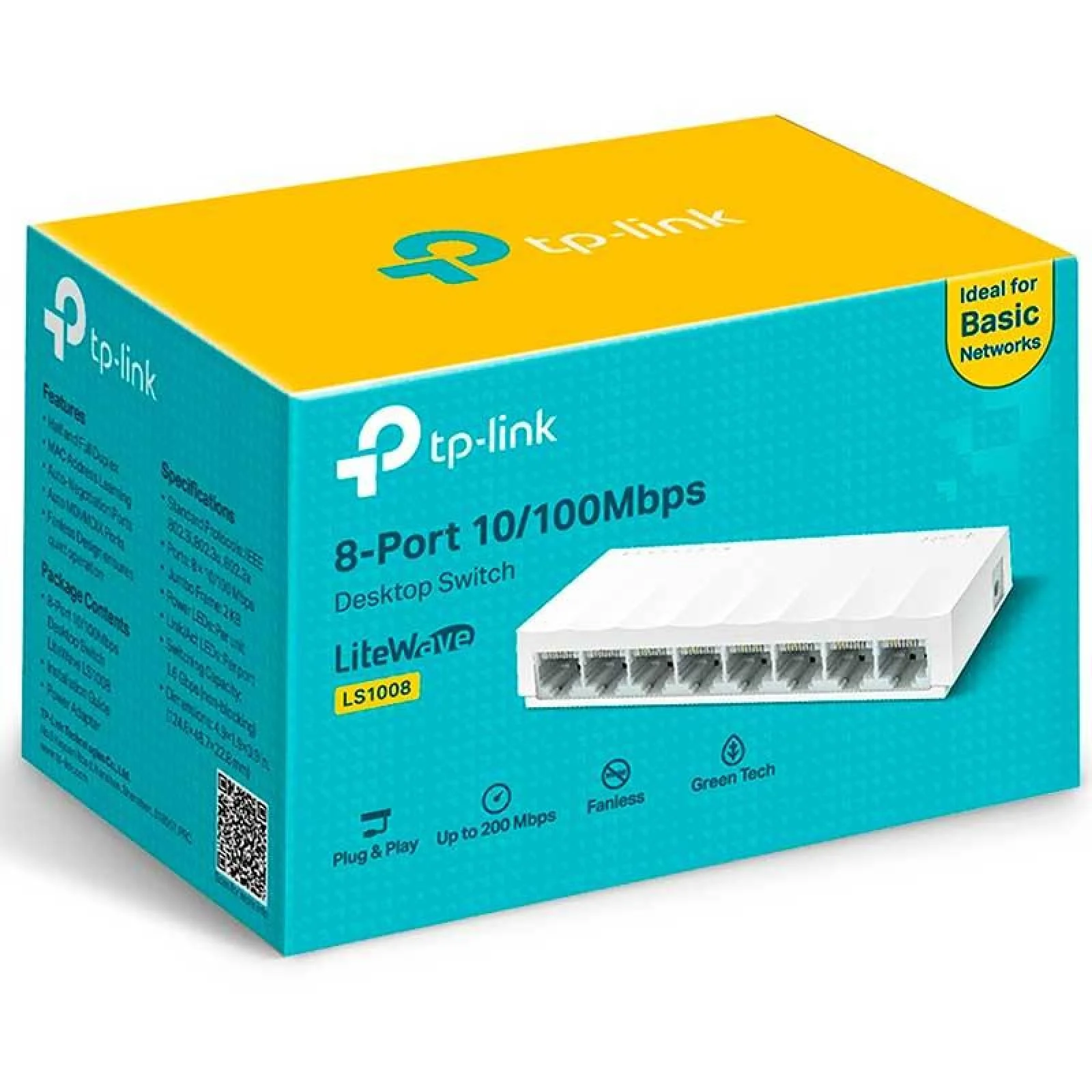 TP-Link LS1008 8-портовый настольный коммутатор 10/100Мбит/с, 8 портов RJ45 10/100 Мбит/с, настольный пластиковый корпус