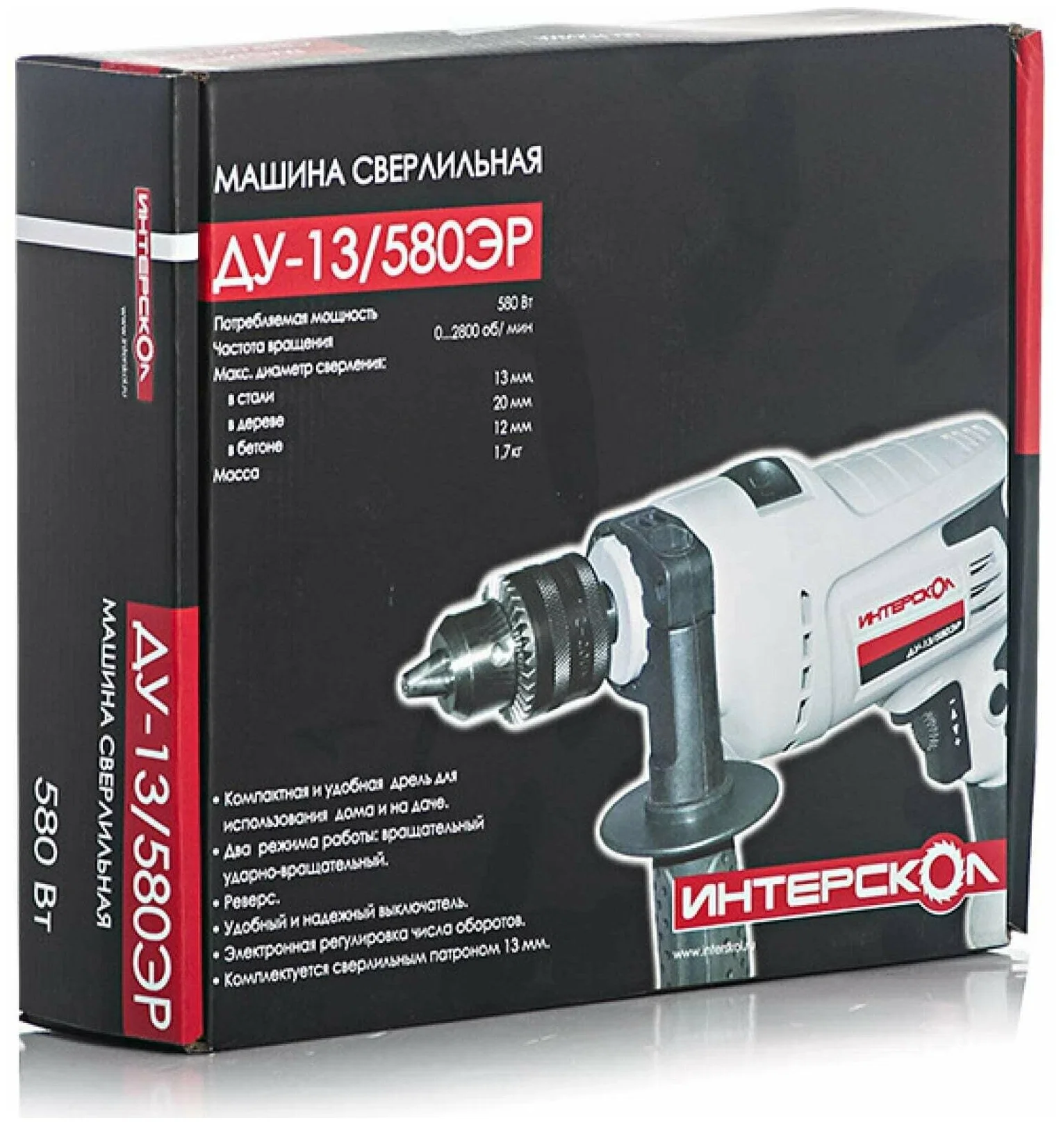Дрель ударная Интерскол ДУ-13/580ЭР 580Вт патрон:кулачковый реверс (632.1.0.00)