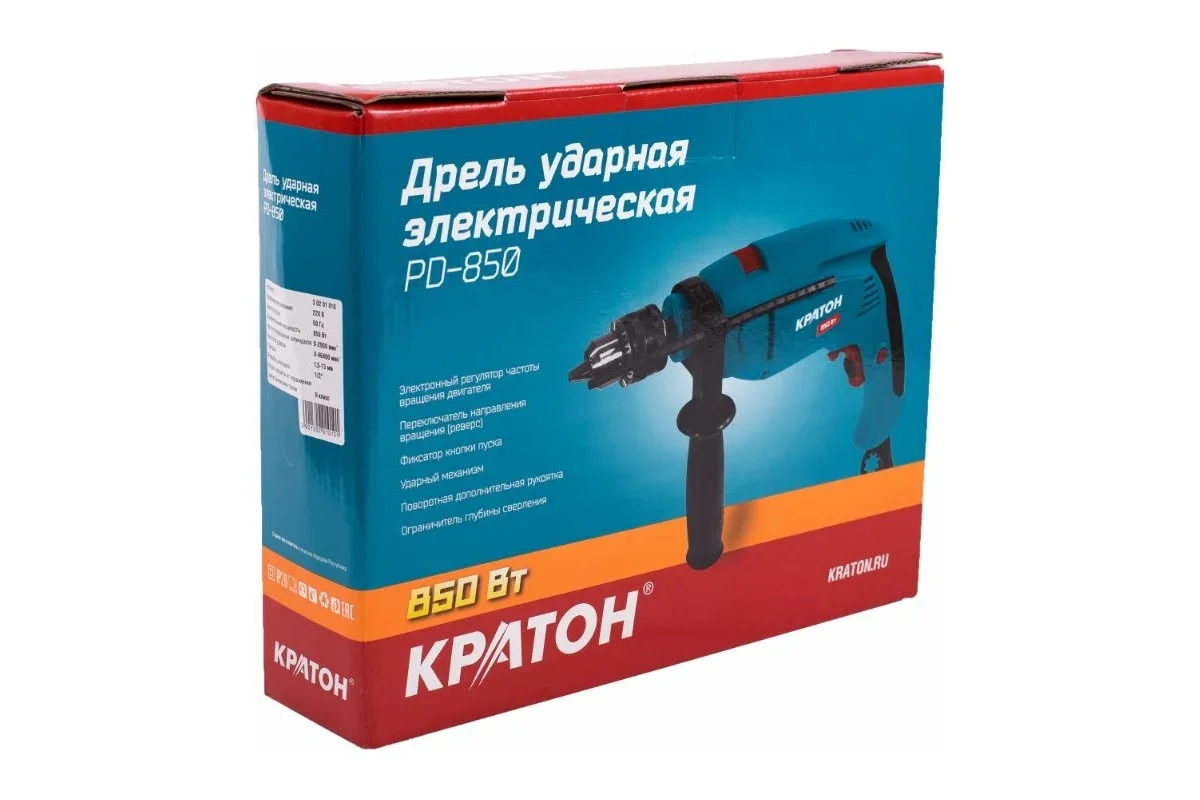 Дрель ударная Кратон PD-850 850Вт ключевой реверс (3 02 01 010)