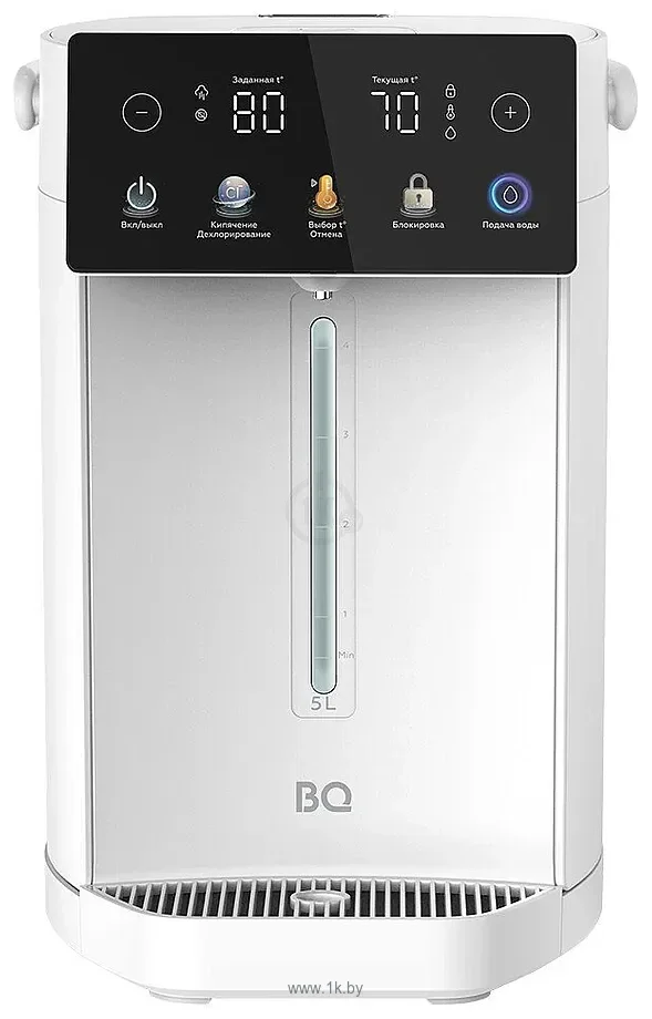 Термопот BQ TP5001 White. Мощность 1600 Вт/Объем 5 л/Сенсорный LED-дисплей/Поддержание температуры/Функция дехлорирования/Регулировка темперы от 40 до