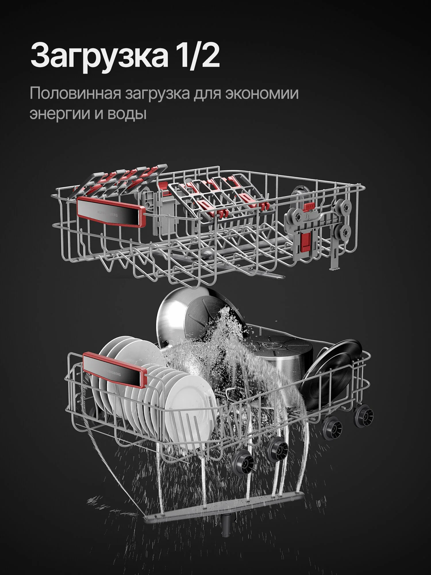 Встраиваемая посудомоечная машина Kuppersberg GHL 4530, High-Tech, 45 см, 11 комплектов, 8 программ, 3 корзины, лифт-механизм, конденсационная сушка,