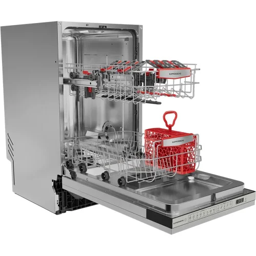Встраиваемая посудомоечная машина Kuppersberg GHS 4526, High-Tech, 45 см, 10 комплектов, 3 корзины, 8 программ, отсрочка старта, автоматическое открыв