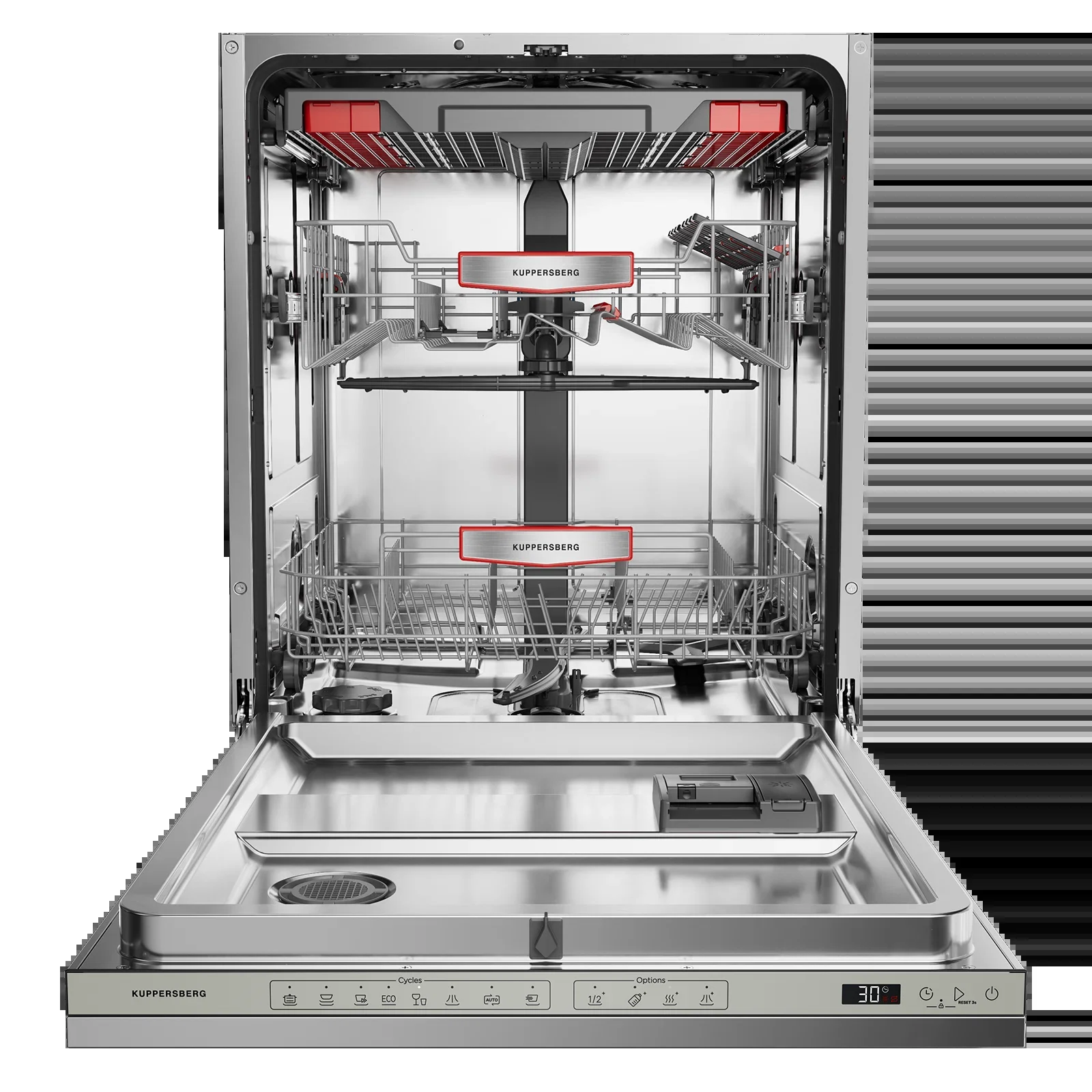 Встраиваемая посудомоечная машина Kuppersberg GHS 6036, High-Tech, 60 см, 16 комплектов, 3 корзины, 8 программ, отсрочка старта, автоматическое открыв