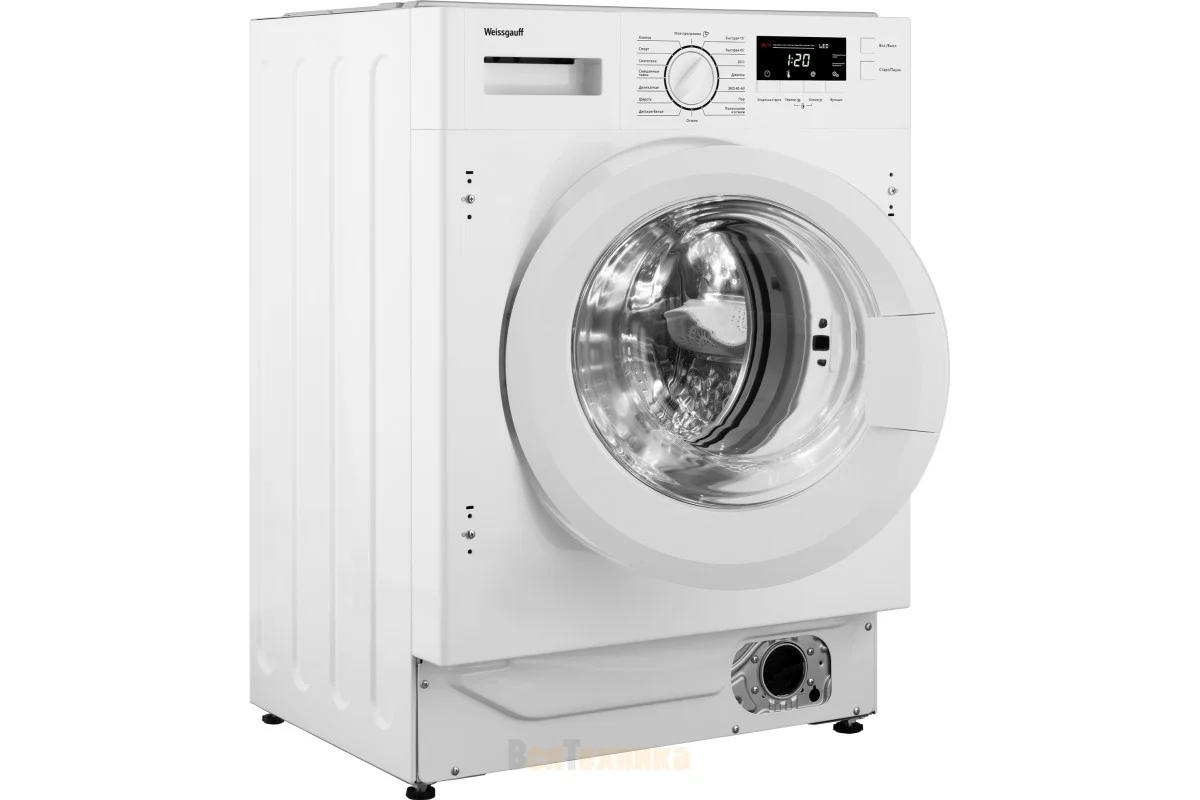 Встраиваемая стиральная машина Weissgauff WMI 6147 Inverter Steam класс:A+++, загрузка до 7кг, отжим:1400об/мин, белый