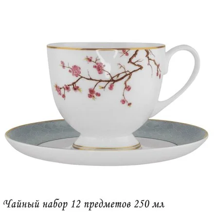 145-631 Чайный набор 12пр. 250 мл САКУРА в под.уп.(х10)Костяной фарфор