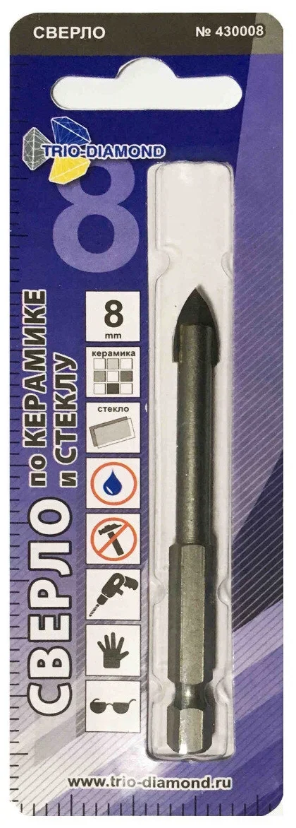 Сверло Trio-Diamond 430008 по кер/плит/стекл Д=8мм для дрелей/перфораторов