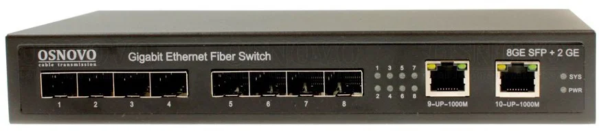 Коммутатор гигабитный Osnovo SW-7028, 8 *SFP 1000Base-FX, 2 x10/100/1000Base-T