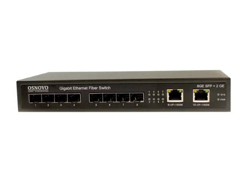 Коммутатор гигабитный Osnovo SW-7028, 8 *SFP 1000Base-FX, 2 x10/100/1000Base-T